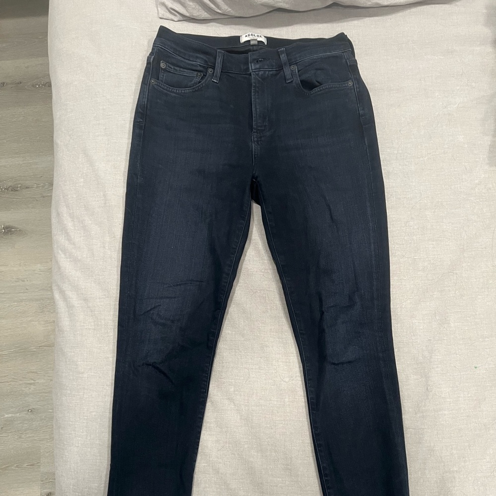 Agolde Sophie Jean, straight skinny with frayed hem, dark wash, size 28